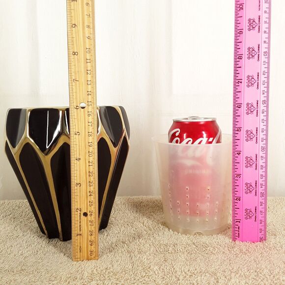 Used, Ceramic Orchid Pot 20 oz Planter, Shiny Black Gold, Modern Elegant Design - Picture 3 of 8